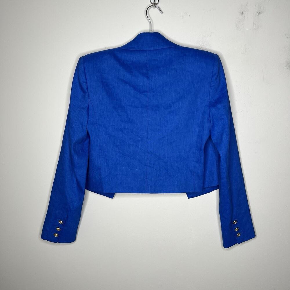Alice And‎ Olivia Blazer Womens 4 Blue Linen Blend Open Cropped Lined Career - Picture 13 of 13